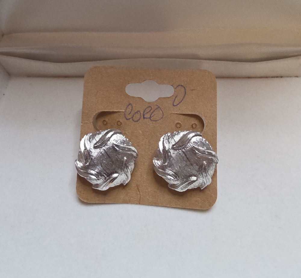 Coro Silver-Tone Swirl Floral Stud Earrings